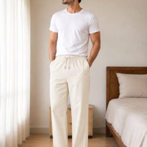 Urban Mira Bazaar Men Regular Fit White Cotton Blend Trousers